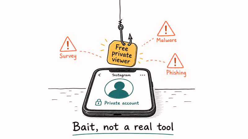 Fishing-style scene showing a free private Instagram viewer lure baiting a user with coral risk flags