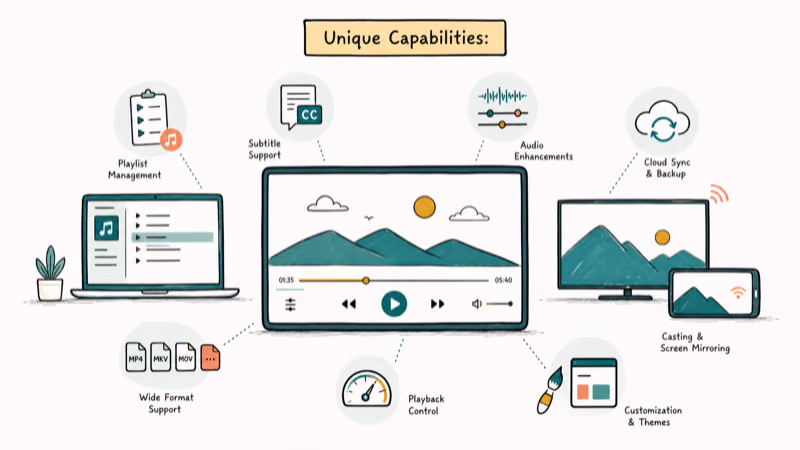 Hand-drawn illustration: Unique Capabilities: