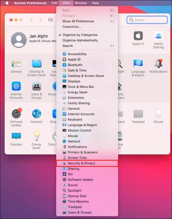 System Preferences -> View -> Security