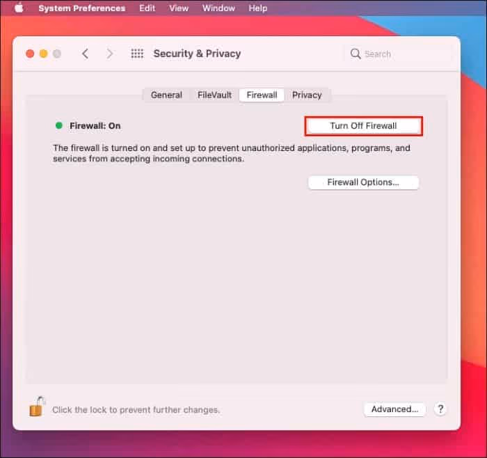Turn off Firewall on macOS