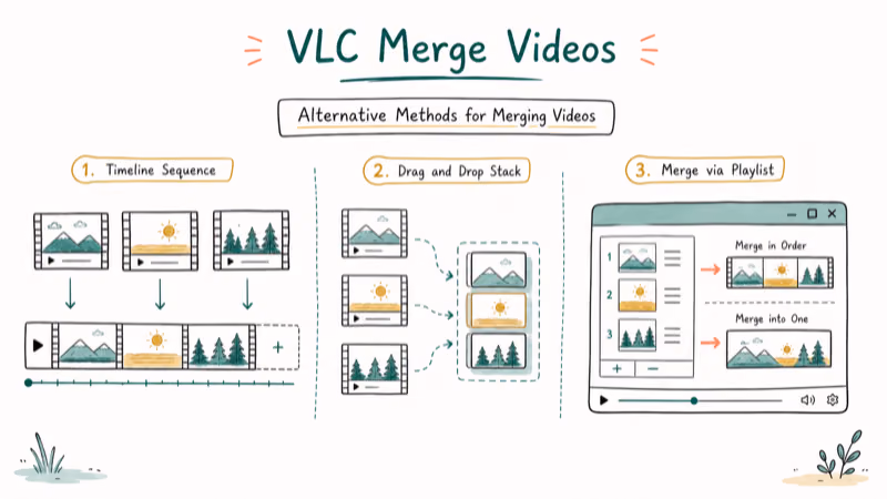 Hand-drawn illustration: Alternative Methods for Merging Videos