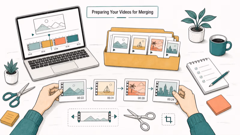 Hand-drawn illustration: Preparing Your Videos for Merging