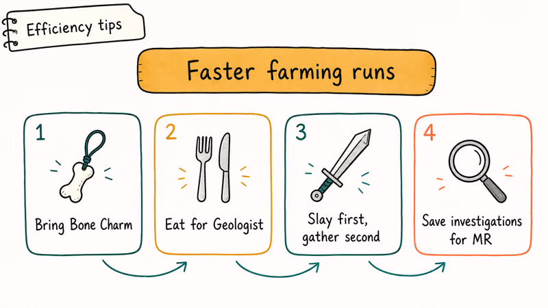 Four practical farming efficiency tips like Bone Charm and Geologist meal for faster Warped Bone runs