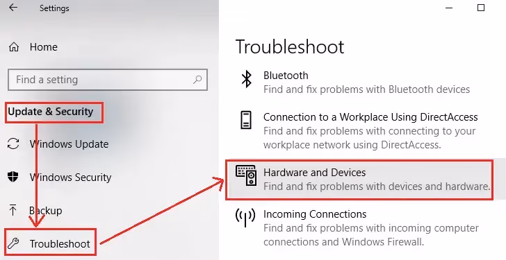 Using Windows Hardware And Devices Troubleshooter