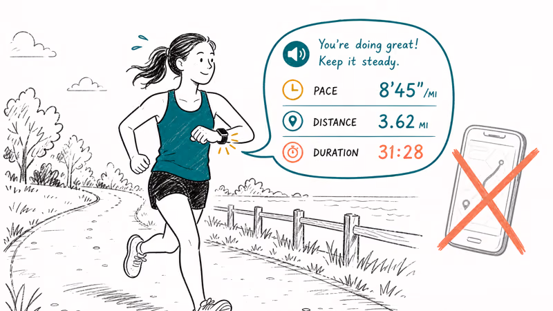 A runner getting Workout Buddy pace, distance, and duration coaching phone-free on Apple Watch