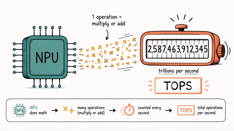 Hand-drawn NPU chip performing trillions of multiply and add operations every second