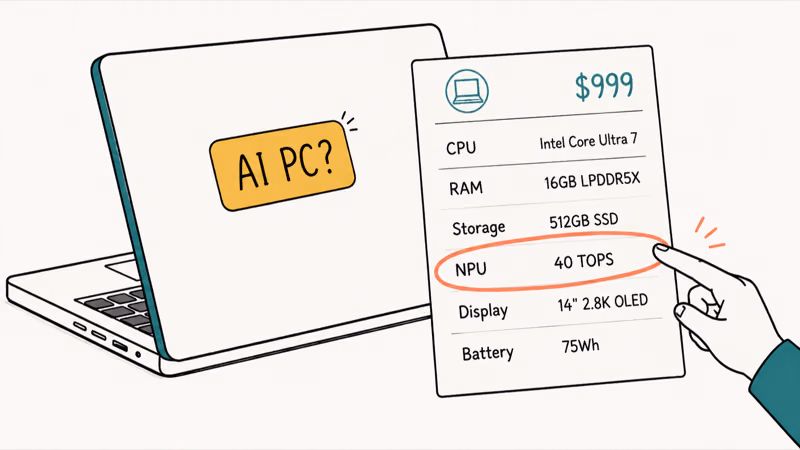 Checking a laptop spec sheet for the 40 TOPS NPU number before buying