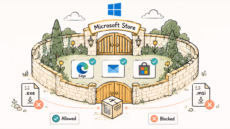 Walled garden showing Windows 11 S mode allowing only Microsoft Store apps inside