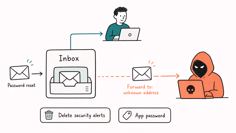 Hidden email forwarding rule silently copying incoming mail to an attacker address