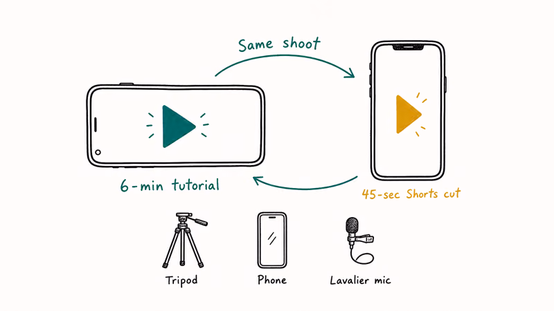 Long-form horizontal video and vertical Shorts companion clip stack created from the same beginner vlog shoot