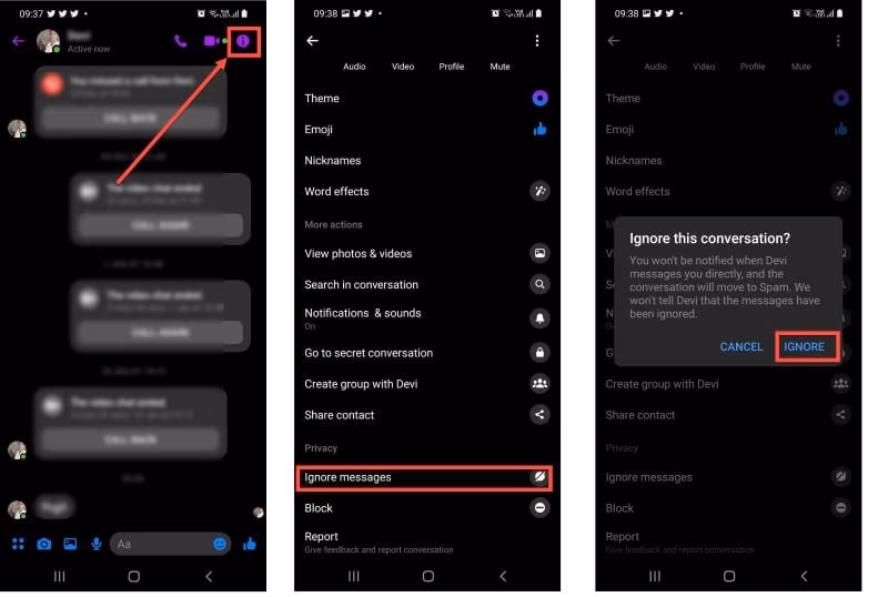 How to Ignore Messages Using the Messenger App