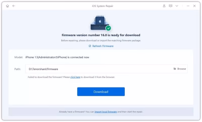 Tenorshare ReiBoot download Firmware Package