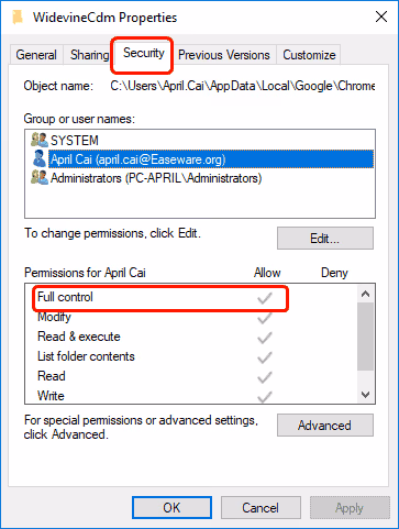 Modify the Permission of 
