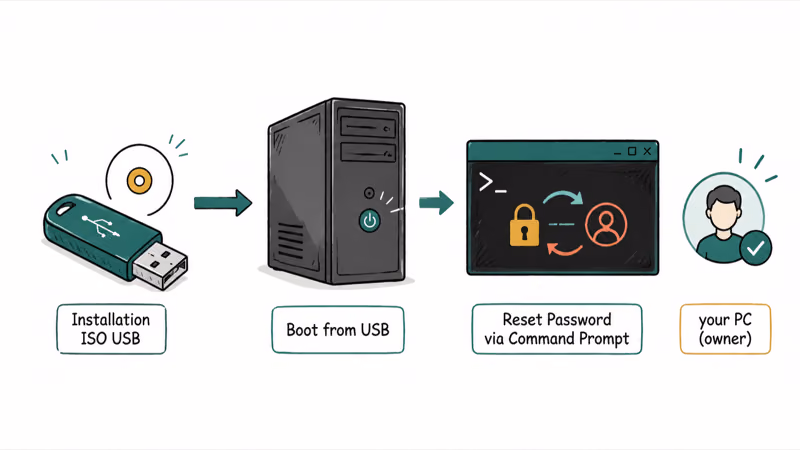 Windows ISO USB boot into command prompt password reset on an owned desktop PC