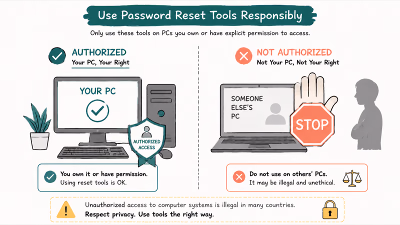 Own PC authorization check with warning against resetting passwords on devices you do not own