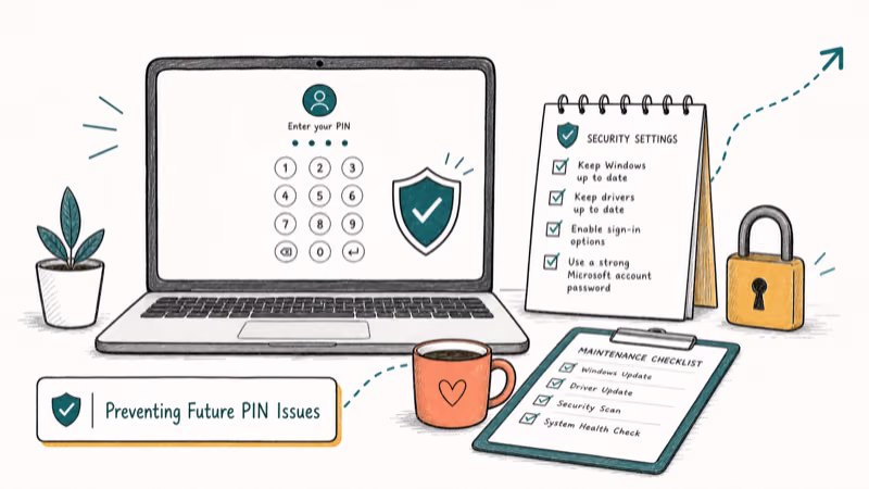 Hand-drawn illustration: Preventing Future PIN Issues