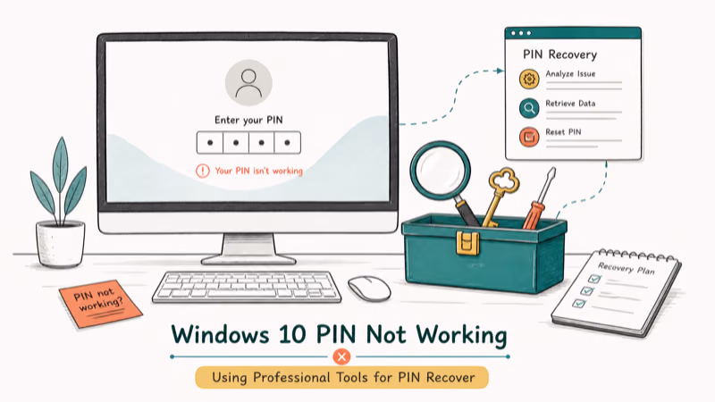 Hand-drawn illustration: Using Professional Tools for PIN Recovery