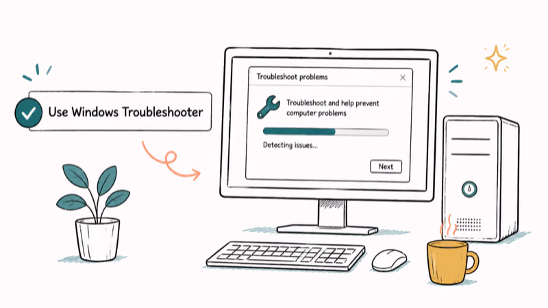 Hand-drawn illustration of Use Windows Troubleshooter