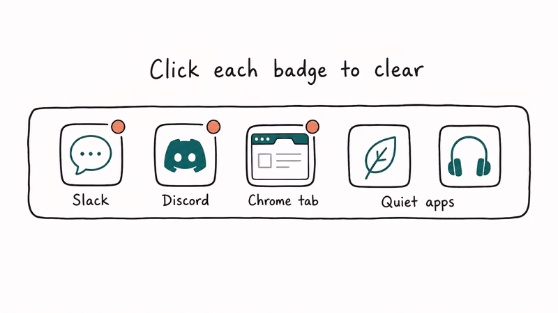 Windows 10 taskbar with five app icons and three coral notification badges on Slack Discord and a Chrome