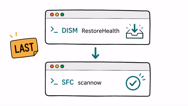 Running DISM before SFC as the last repair step for system files