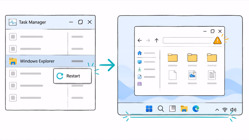 Restarting Windows Explorer from Task Manager to clear a frozen File Explorer window