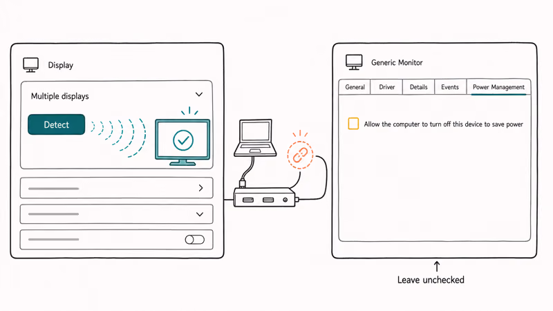Detect button and power management toggle to force Windows to find the monitor