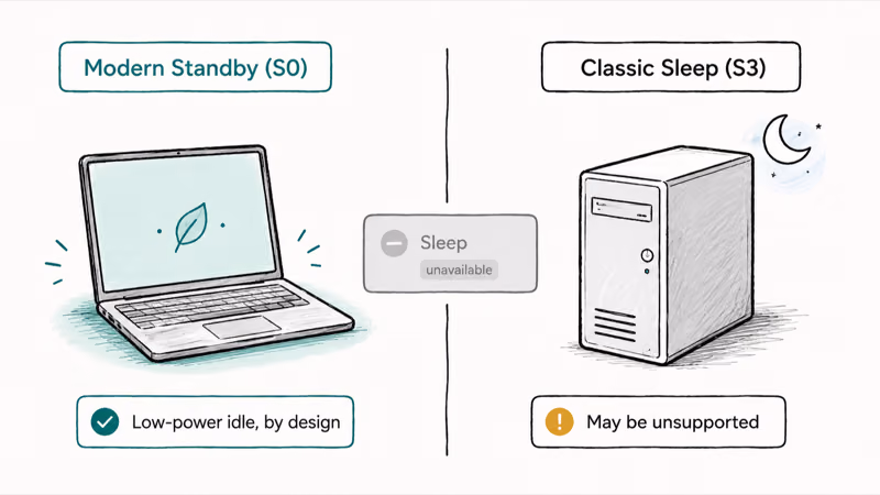 Side by side sketch of Modern Standby S0 and classic S3 sleep state support