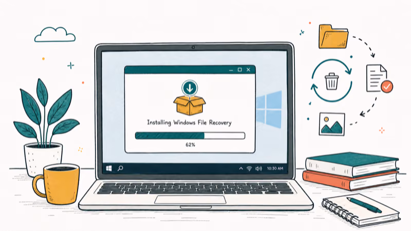 Hand-drawn illustration: Installing Windows File Recovery