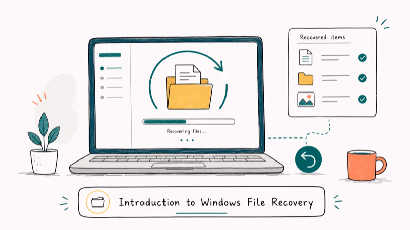 Hand-drawn illustration: Introduction to Windows File Recovery