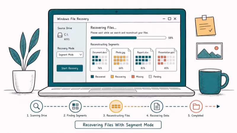 Hand-drawn illustration: Recovering Files With Segment Mode
