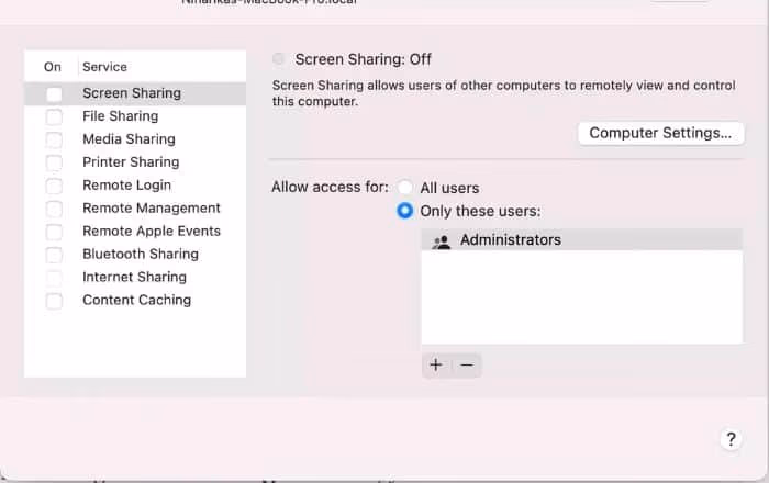 Turn On Screen Sharing