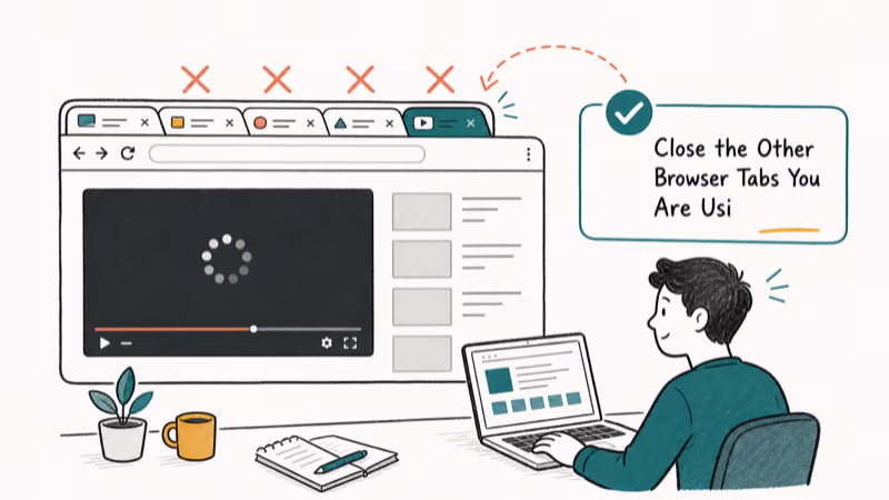 Hand-drawn illustration: Close the Other Browser Tabs You Are Using