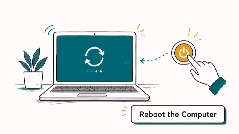 Hand-drawn illustration: Reboot the Computer