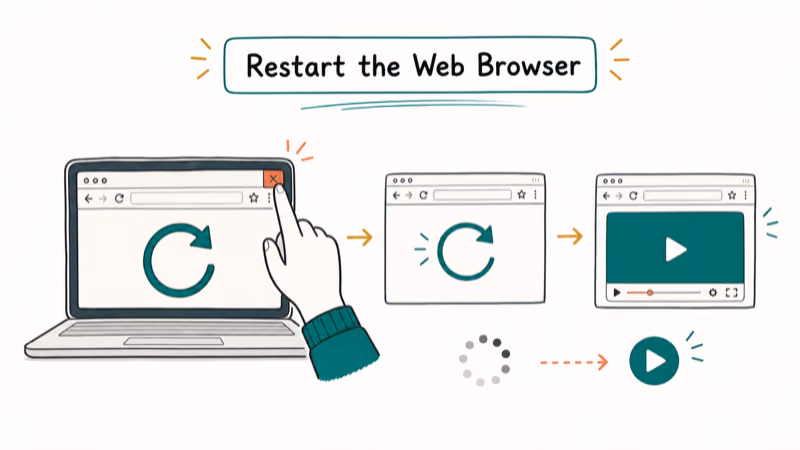 Hand-drawn illustration: Restart the Web Browser