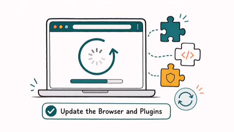 Hand-drawn illustration: Update the Browser and Plugins