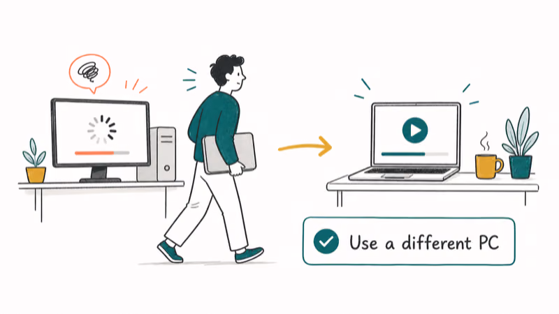 Hand-drawn illustration: Use a different PC