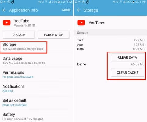 Clear Youtube app cache to fix YouTube Not Working on Android