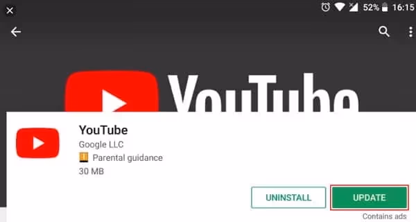 Fix YouTube Not Working on Android by Updating Application